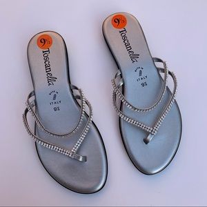 Italian 9.5 silver rhinestone sandal thong